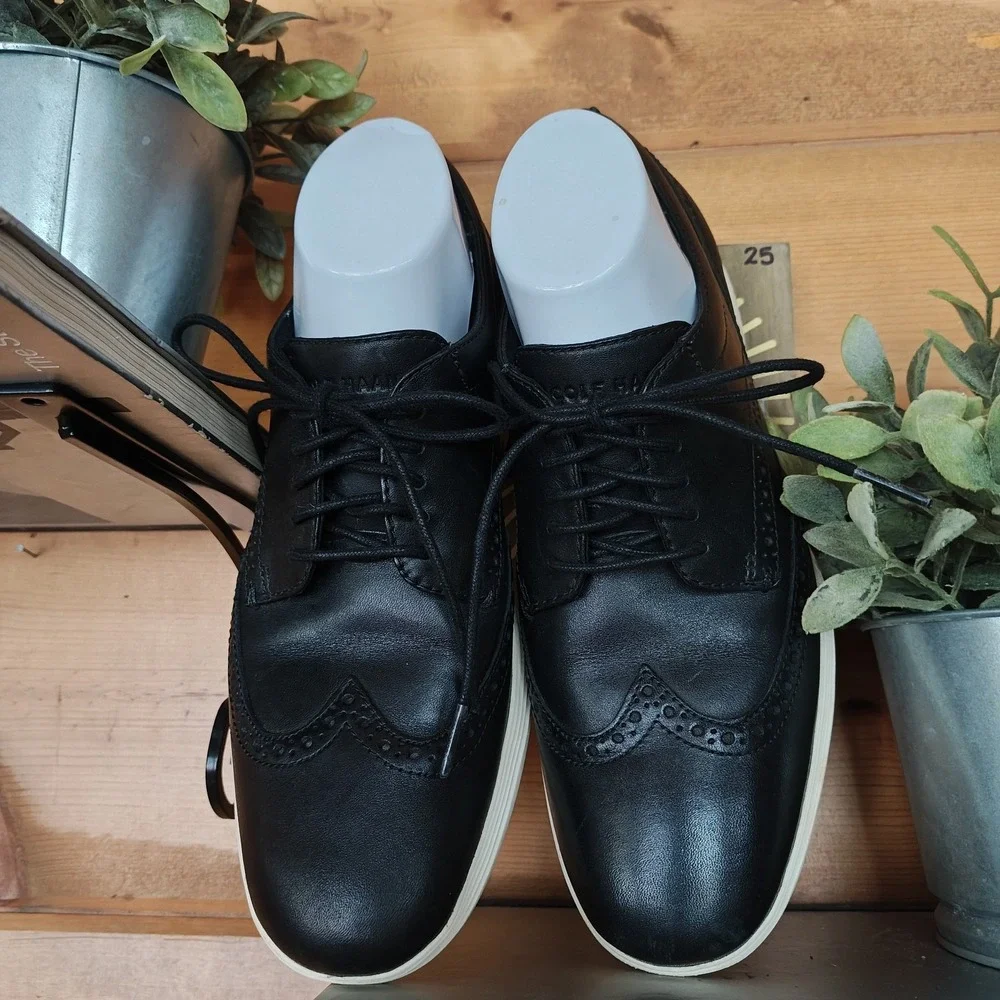 Cole Haan Grand OS Wingtip Oxford Sneaker Black Leather Preppy Shoe C29413 Sz 8M